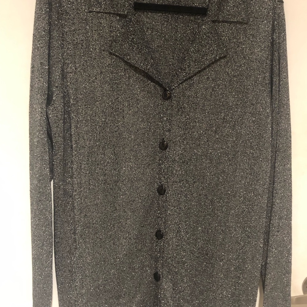 Susan Graver metallic grey cardigan tunic/ duster size large. Perfect layered!